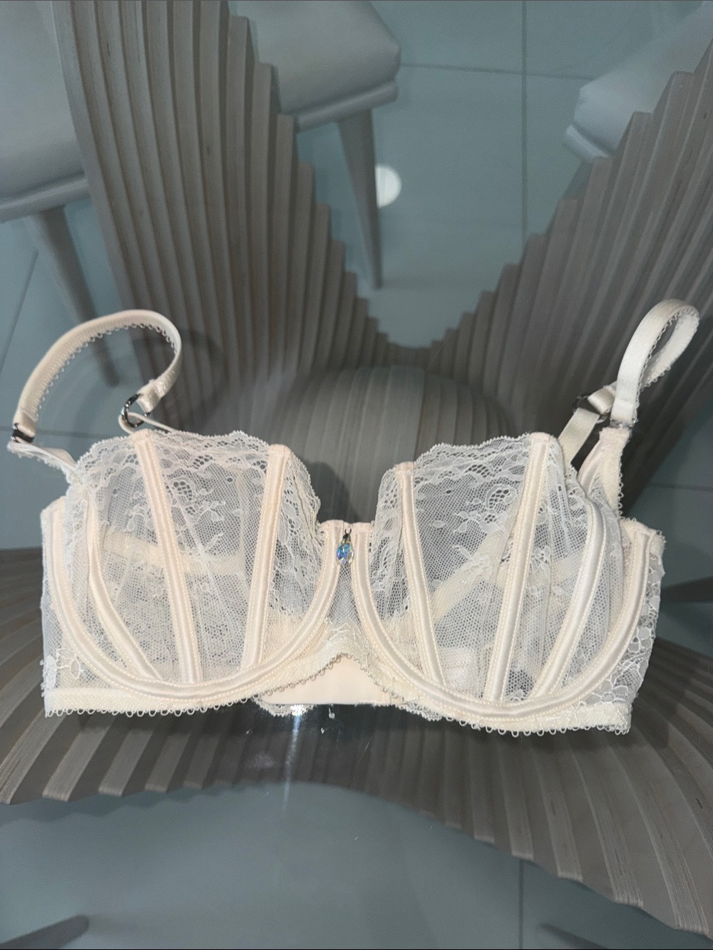 Honey Birdette Ivory Lace Underwire Balconette Bra - Cream 32DDD